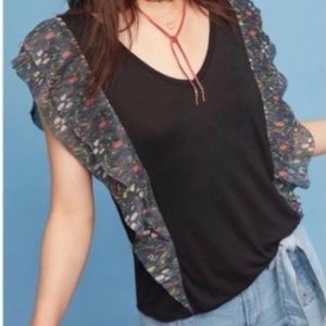Anthropologie Black Ruffle Top Size Large